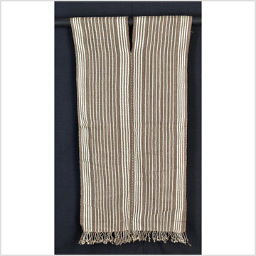 Natural organic dye cotton, handwoven neutral earth tone tribal textile, Karen Hmong fabric, Thai striped boho throw CLE84
