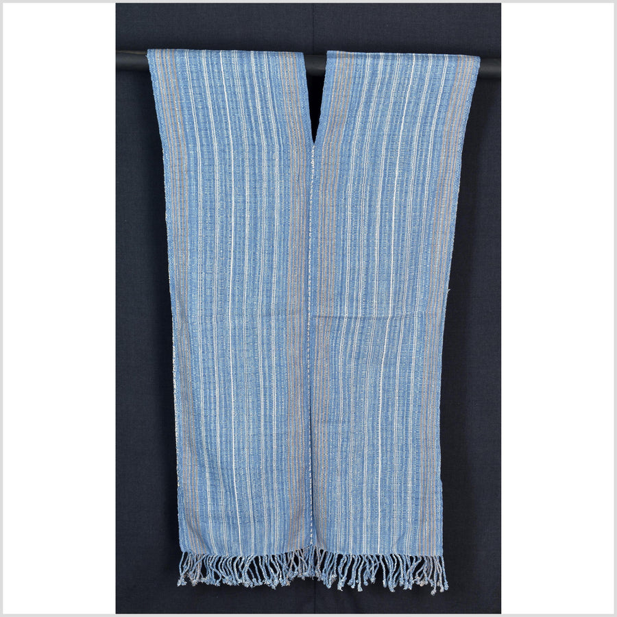 Natural organic dye cotton, handwoven neutral earth tone tribal textile, Karen Hmong fabric, Thai striped boho throw CLE89