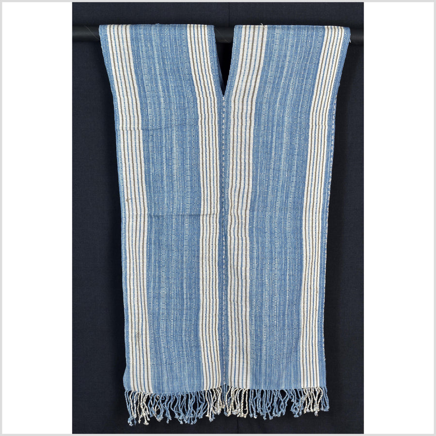 Natural organic dye cotton, handwoven neutral earth tone tribal textile, Karen Hmong fabric, Thai striped boho throw CLE91