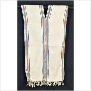 Natural organic dye cotton, handwoven neutral earth tone tribal textile, Karen Hmong fabric, Thai striped boho throw CLE92
