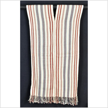 Natural organic dye cotton, handwoven neutral earth tone tribal textile, Karen Hmong fabric, Thai striped boho throw CLE94