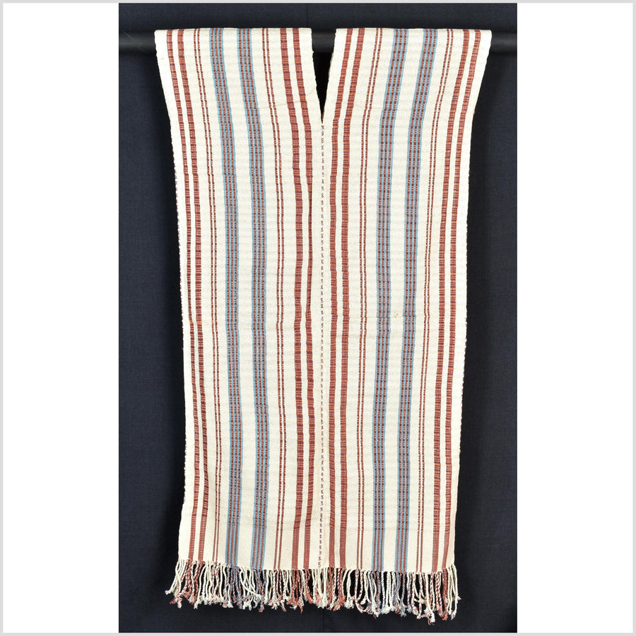 Natural organic dye cotton, handwoven neutral earth tone tribal textile, Karen Hmong fabric, Thai striped boho throw CLE94
