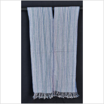 Natural organic dye cotton, handwoven neutral earth tone tribal textile, Karen Hmong fabric, Thai striped boho throw CLE96