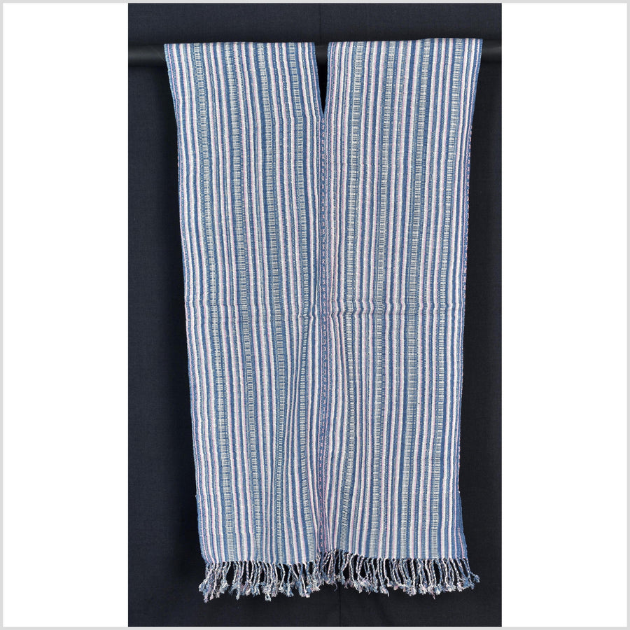Natural organic dye cotton, handwoven neutral earth tone tribal textile, Karen Hmong fabric, Thai striped boho throw CLE96