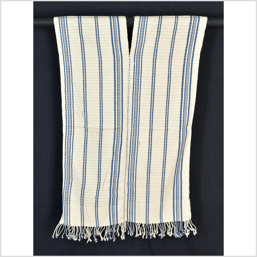 Natural organic dye cotton, handwoven neutral earth tone tribal textile, Karen Hmong fabric, Thai striped boho throw CLE99