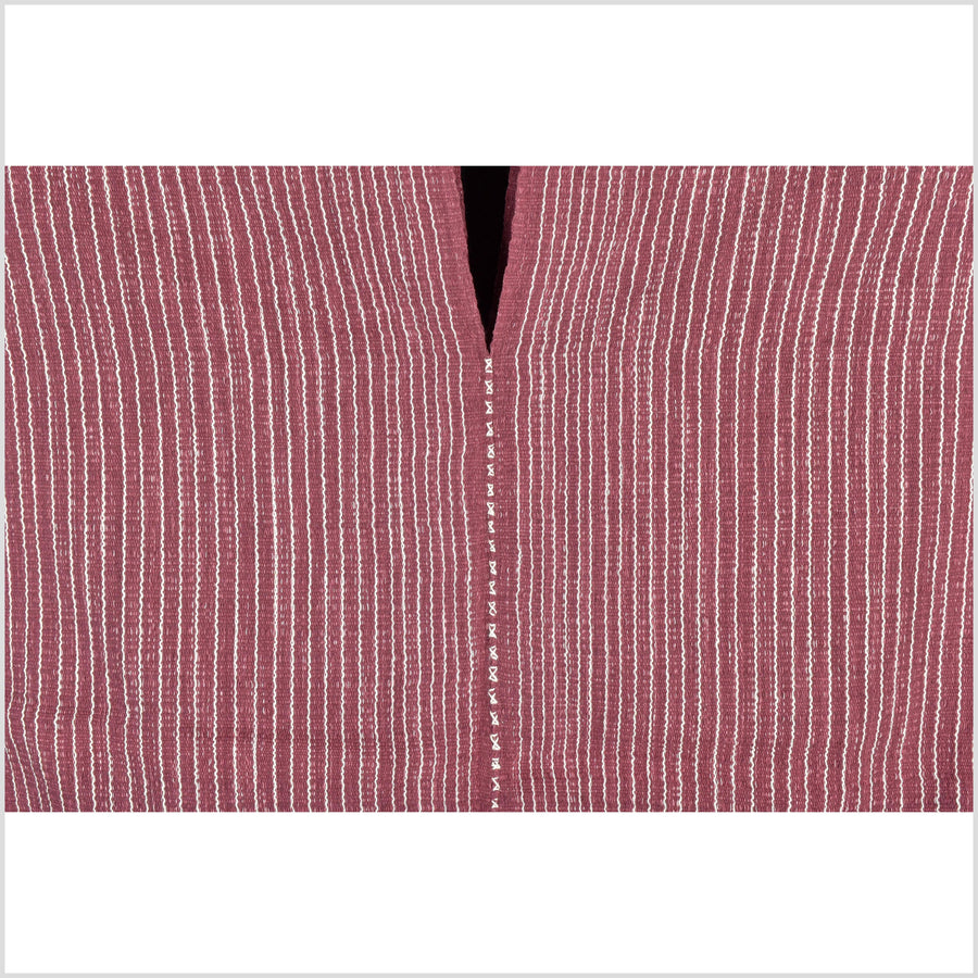 Natural organic dye cotton, handwoven neutral earth tone tribal textile, Karen Hmong fabric, Thai striped boho throw CLE9