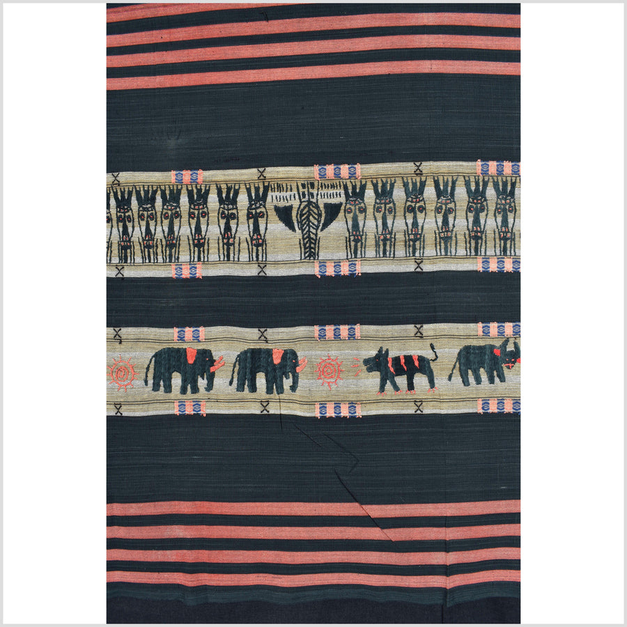 Vintage cotton warrior quilt, Naga tribal textile, indgo blue, red, tan colored ethnic home decor blanket, embroidered ethnic quilt EC107