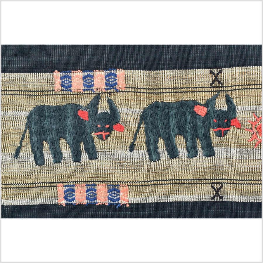 Vintage cotton warrior quilt, Naga tribal textile, indgo blue, red, tan colored ethnic home decor blanket, embroidered ethnic quilt EC107