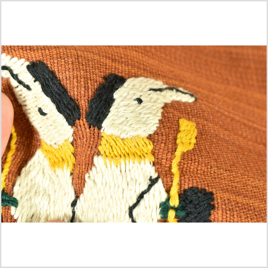 Burnt orange ocher cotton story quilt Naga tribal textile ethnic embroidered boho fabric Burma hill tribe tapestry Thailand India Hmong EC14