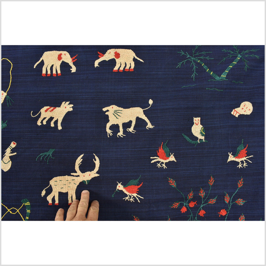 Cobalt blue Naga tribal textile cotton story quilt jungle hut embroidered boho Burma hill tribe tapestry Thailand India EC164