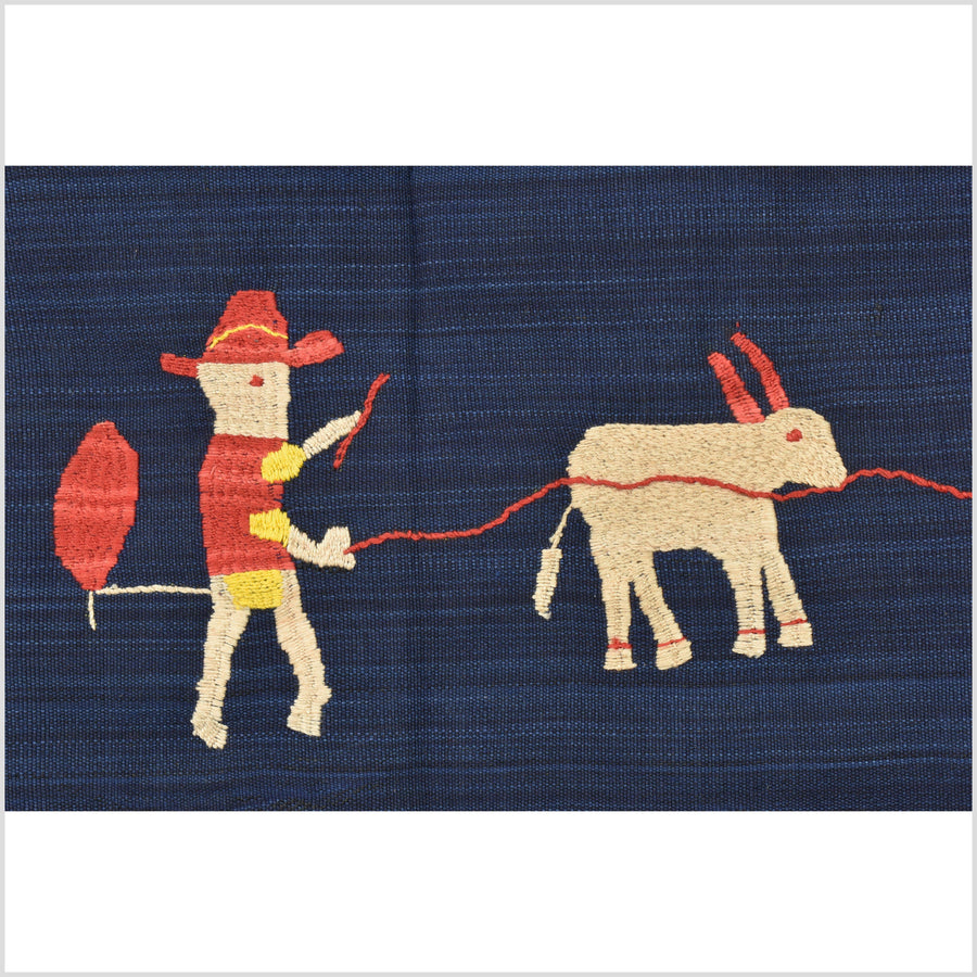 Cobalt blue Naga tribal textile cotton story quilt jungle hut embroidered boho Burma hill tribe tapestry Thailand India EC166