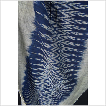 Ikat tribal tapestry, indigo blue, black & gray geometric pattern runner, Laos Tai Lue boho ethnic home decor, handwoven cotton skirt sarong Asian fabric EC185