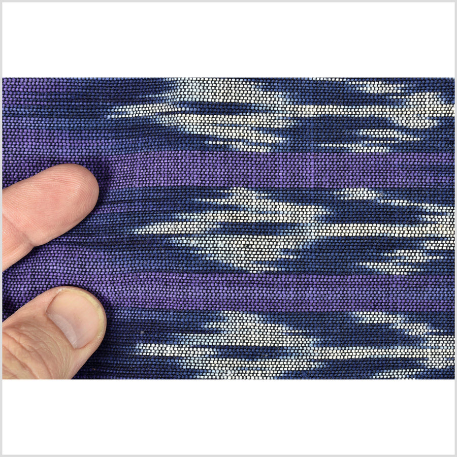 Ikat tribal tapestry, indigo blue, black, purple & gray geometric pattern runner, Laos ethnic home decor, handwoven cotton skirt sarong Asian fabric EC188