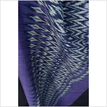 Ikat tribal tapestry, indigo blue, black, purple & gray geometric pattern runner, Laos ethnic home decor, handwoven cotton skirt sarong Asian fabric EC188