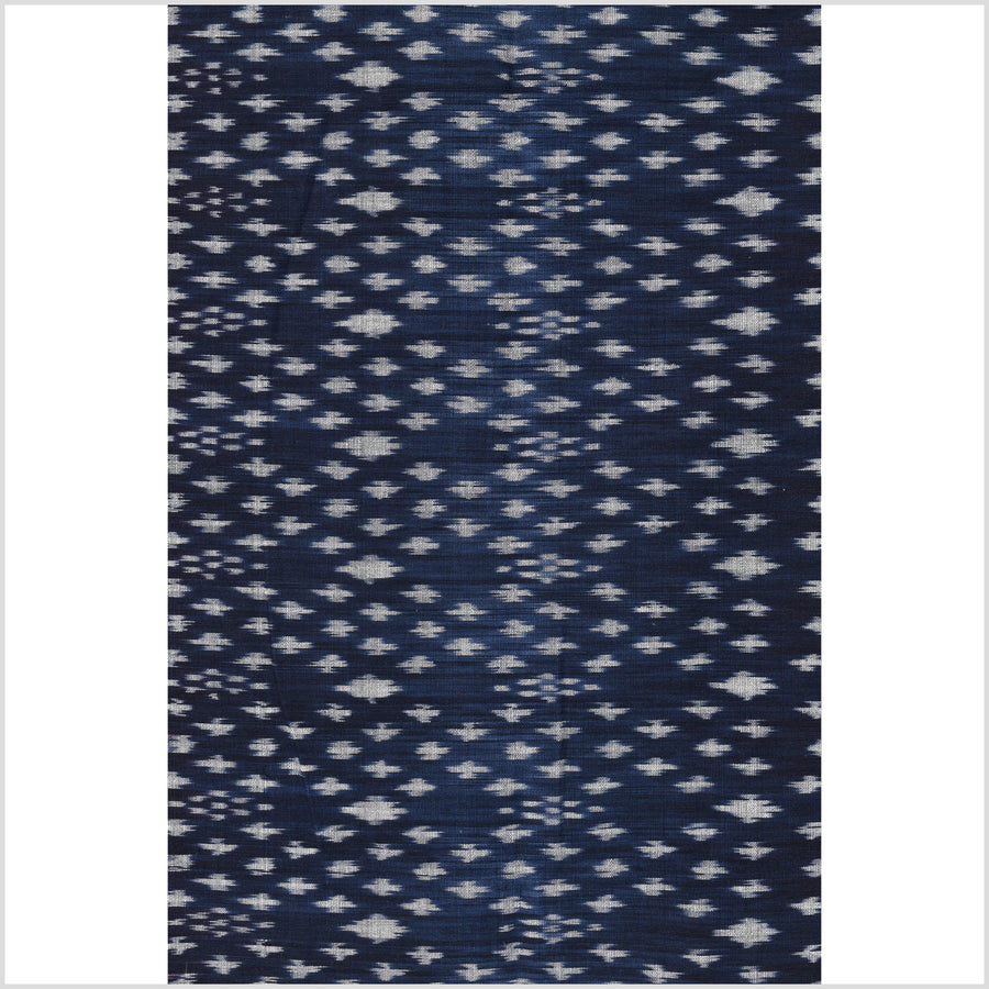 Ikat tribal tapestry, indigo blue, black, red & gray geometric pattern runner, Laos ethnic home decor, handwoven cotton skirt sarong Asian fabric EC189