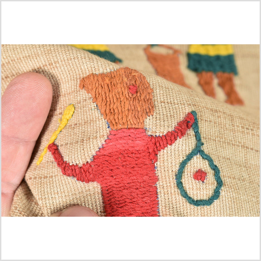 Tan camel beige, cotton story quilt Naga tribal textile ethnic embroidered boho fabric Burma hill tribe tapestry Thailand India Hmong EC19