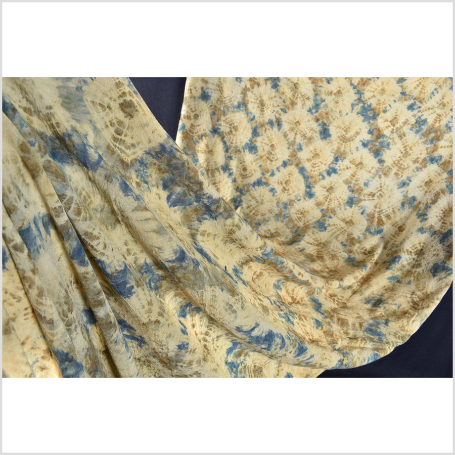 Riveting blue, orange, gold Shibori tie dye textile, lightweight handmade cotton cloth, gorgeous muslin unique fabric, star pattern EC1