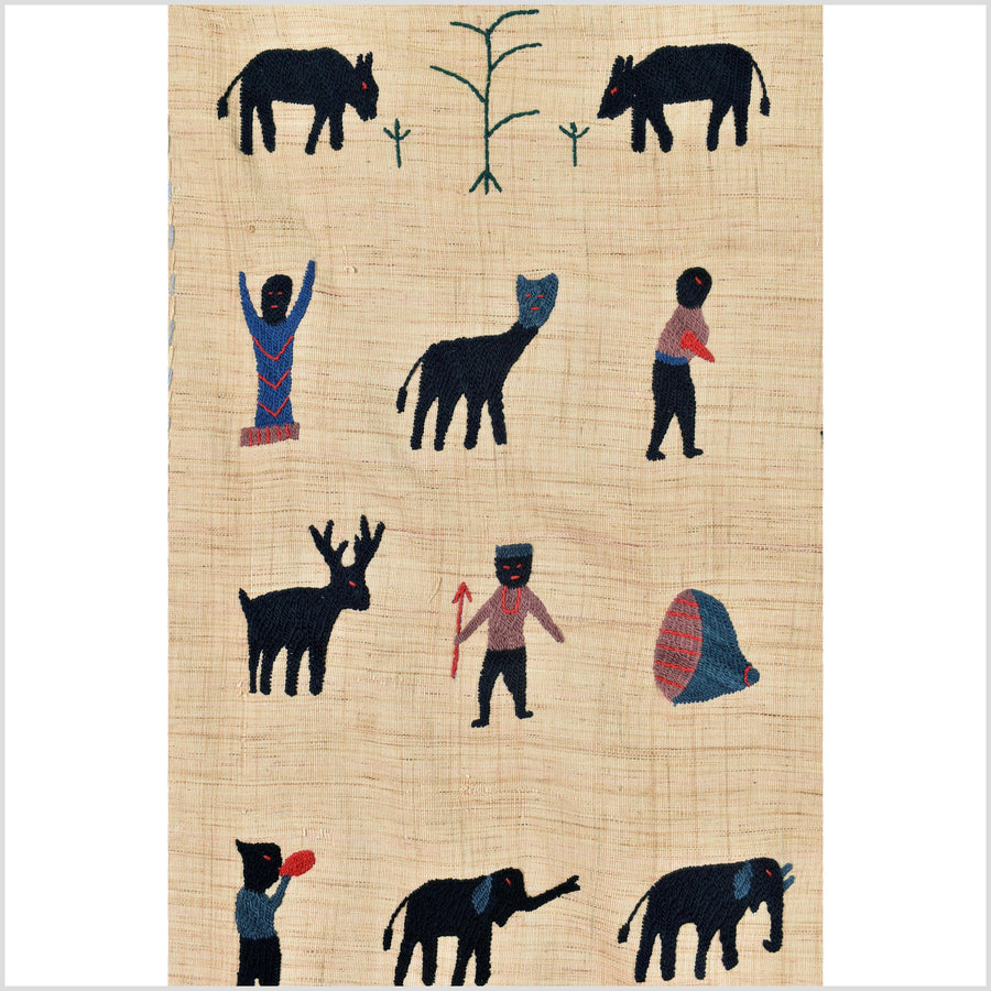 Tan camel beige, cotton story quilt Naga tribal textile ethnic embroidered boho fabric Burma hill tribe tapestry Thailand India Hmong EC21