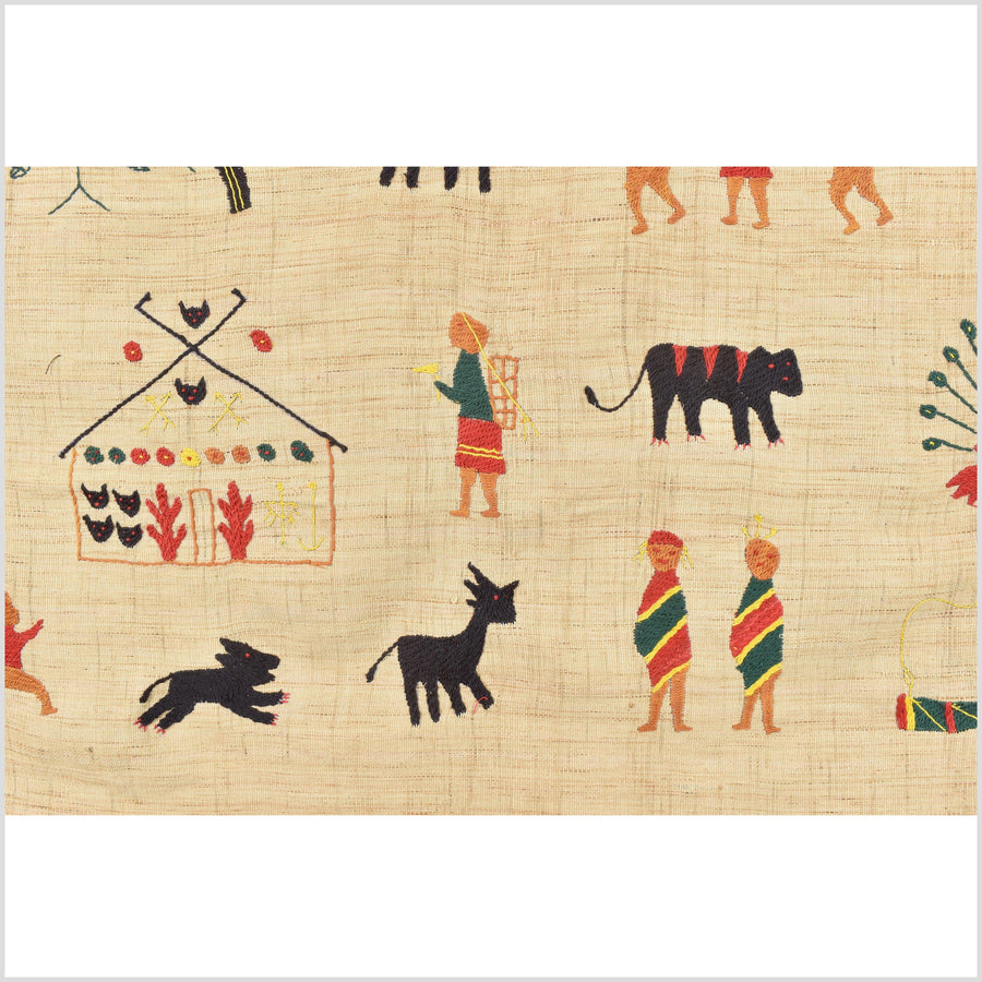 Tan blonde color, cotton story quilt Naga tribal textile ethnic embroidered boho fabric Burma hill tribe tapestry Thailand India Hmong EC25