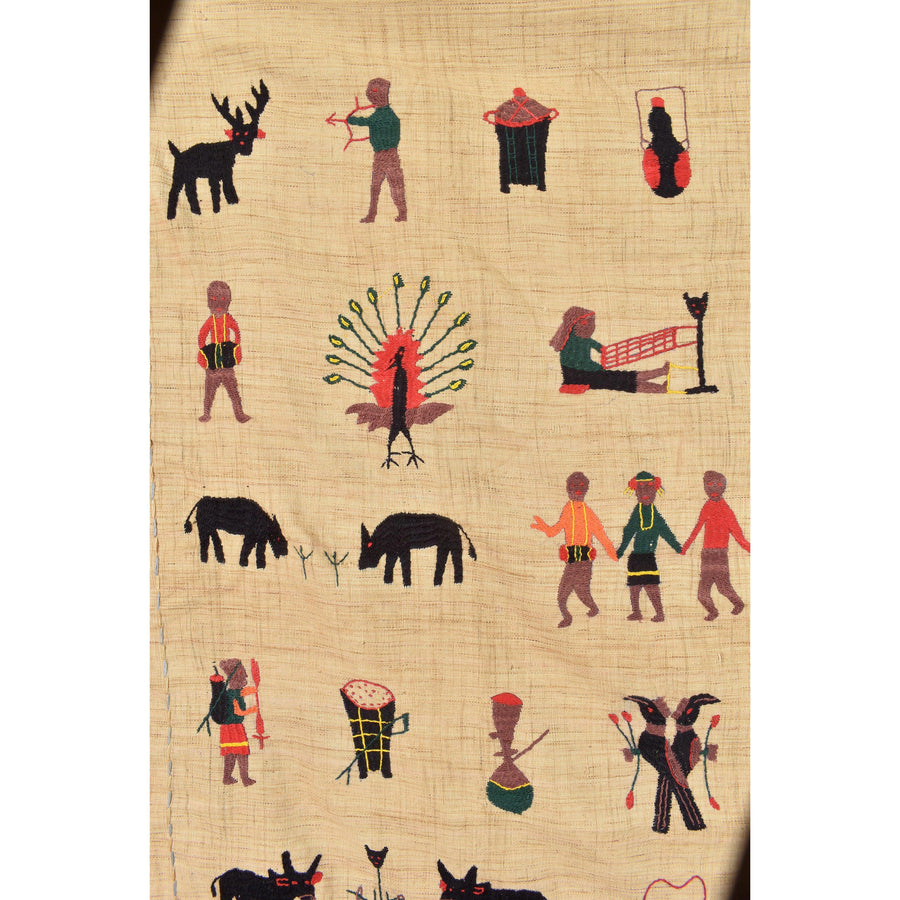 Tan blonde color, cotton story quilt Naga tribal textile ethnic embroidered boho fabric Burma hill tribe tapestry Thailand India Hmong EC26