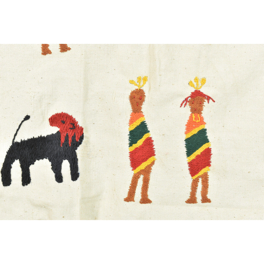 Off-white cream color, cotton story quilt Naga tribal textile ethnic embroidered boho fabric Burma hill tribe tapestry Thailand India Hmong EC29
