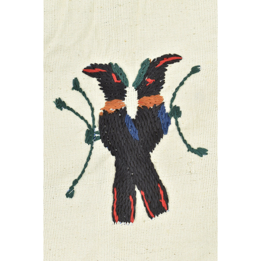 Off-white cream color, cotton story quilt Naga tribal textile ethnic embroidered boho fabric Burma hill tribe tapestry Thailand India Hmong EC31