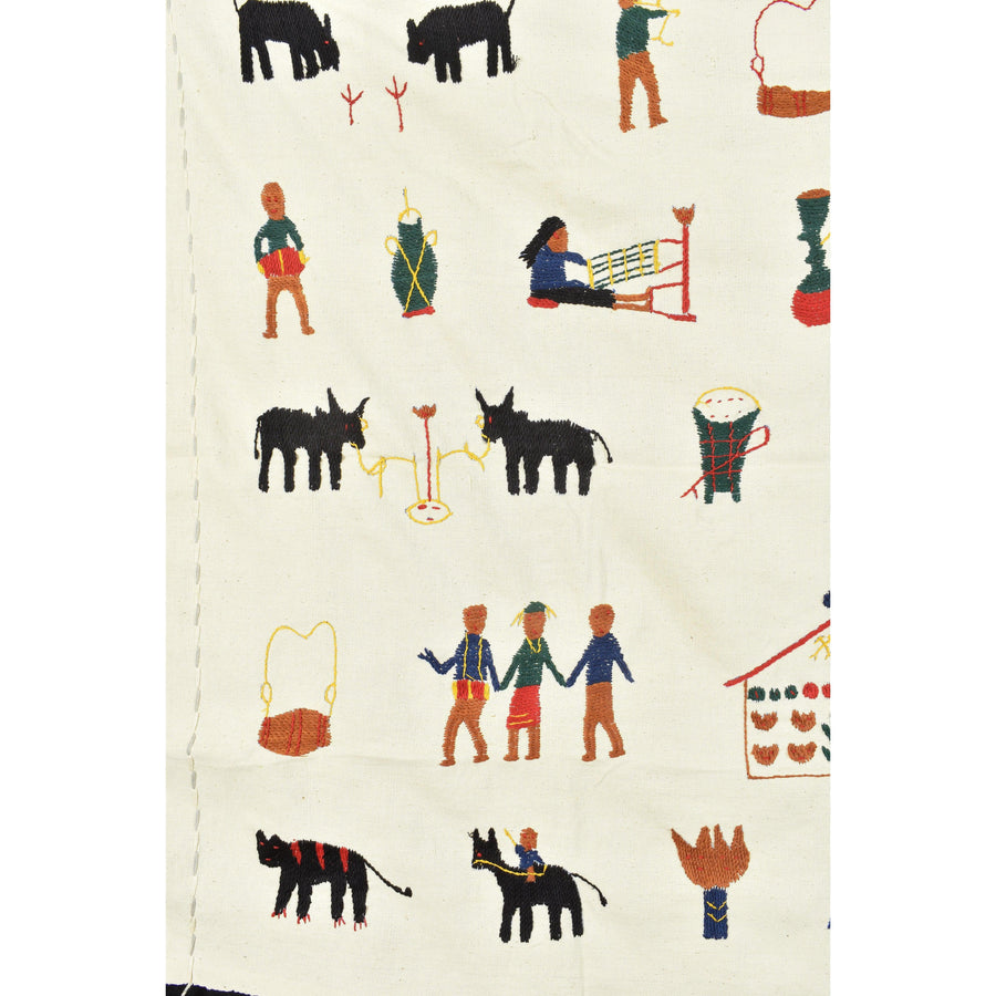 Off-white cream color, cotton story quilt Naga tribal textile ethnic embroidered boho fabric Burma hill tribe tapestry Thailand India Hmong EC31