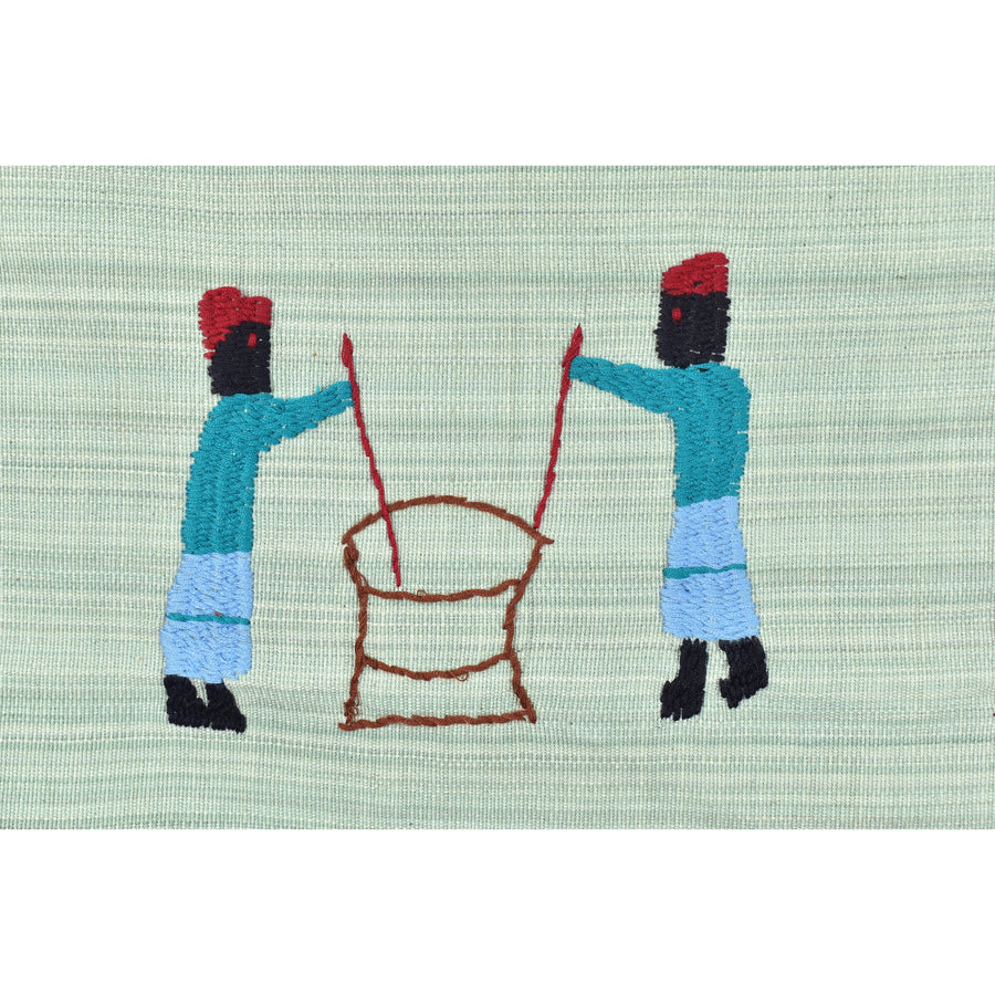 Warm greenish-blue variegated color, cotton story quilt Naga tribal textile ethnic embroidered boho fabric Burma hill tribe tapestry Thailand India Hmong EC33