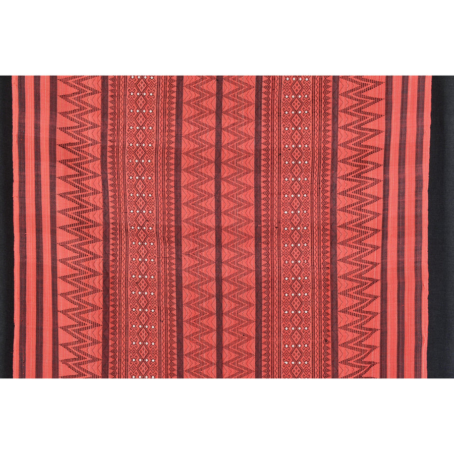 Red & black tribal home decor ethnic Naga blanket minimalist neutral handwoven cotton throw boho Thailand Burma India tapestry EC35