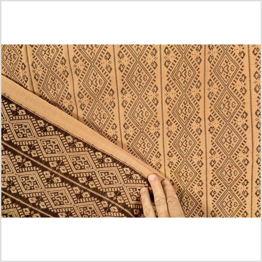 Dark brown & peach cotton Chin/Naga tribal textile ethnic embroidered boho fabric Burma hill tribe tapestry Thailand India Hmong EC50