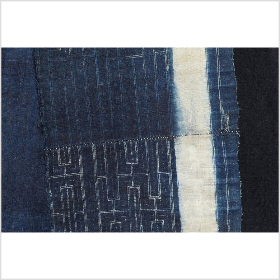 Thai textile from Hmong/Miao ethnic group, indigo and white batik fabric, dark blue table runner, vintage hemp tribal textile EC55