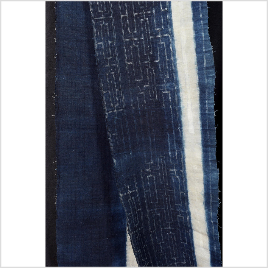 Thai textile from Hmong/Miao ethnic group, indigo and white batik fabric, dark blue table runner, vintage hemp tribal textile EC55