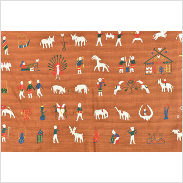 Burnt orange ocher cotton story quilt Naga tribal textile ethnic embroidered boho fabric Burma hill tribe tapestry Thailand India Hmong EC7