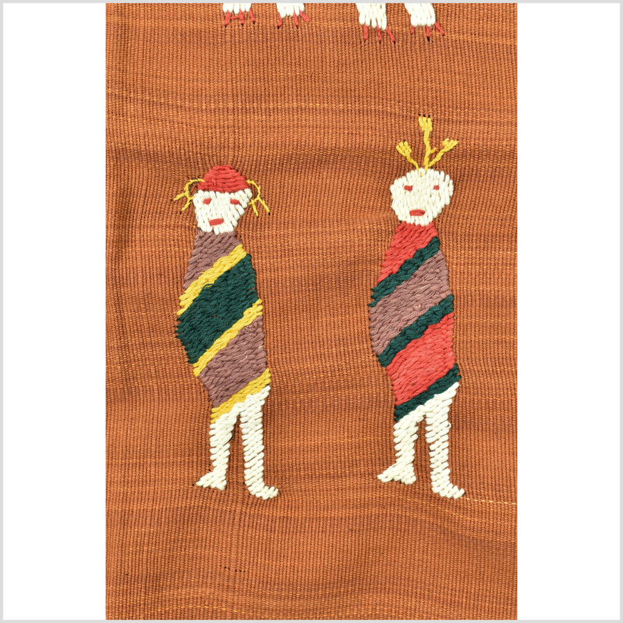 Burnt orange ocher cotton story quilt Naga tribal textile ethnic embroider boho fabric Burma hill tribe tapestry Thailand India Hmong EC82
