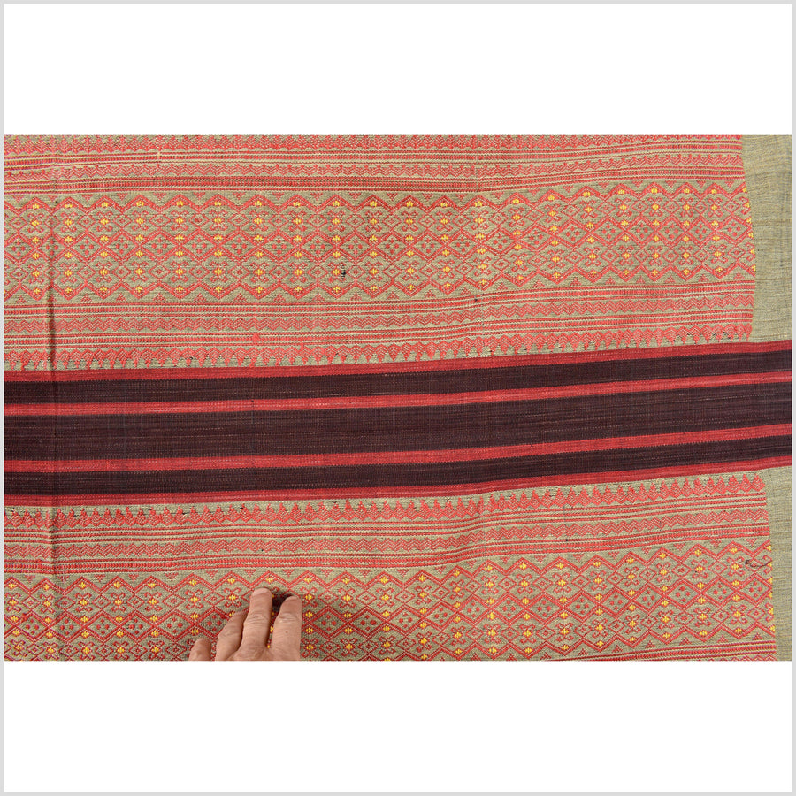 Beige brown red Naga minority ethnic textile tribal home decor Hmong blanket handwoven cotton bed throw Burma boho Chin India textile EC88
