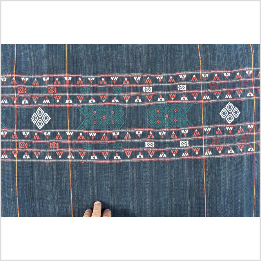 Special, hard to find indigo blue Naga minority textile, ethnic tribal home decor blanket, handwoven cotton bed throw Burma boho Chin India textile EC95