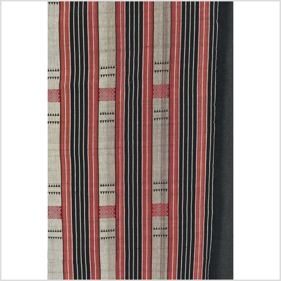 Tribal home decor ethnic Naga blanket, geometric stripe beige black red handwoven cotton throw boho Thailand Burma India tapestry EC97