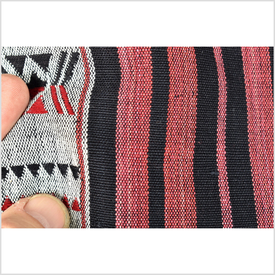 Tribal home decor ethnic Naga blanket, geometric stripe gray black red handwoven cotton throw boho Thailand Burma India tapestry EC99