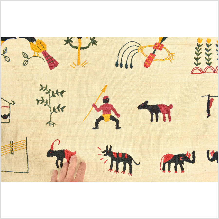 Straw yellow cotton story quilt Naga tribal textile ethnic embroidered boho fabric Burma hill tribe tapestry Thailand India Hmong EW146