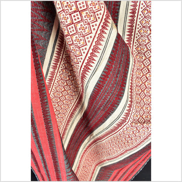 Tribal home decor ethnic Naga blanket unique, multi-color, off-white, handwoven cotton throw boho Thailand Burma India tapestry EW152