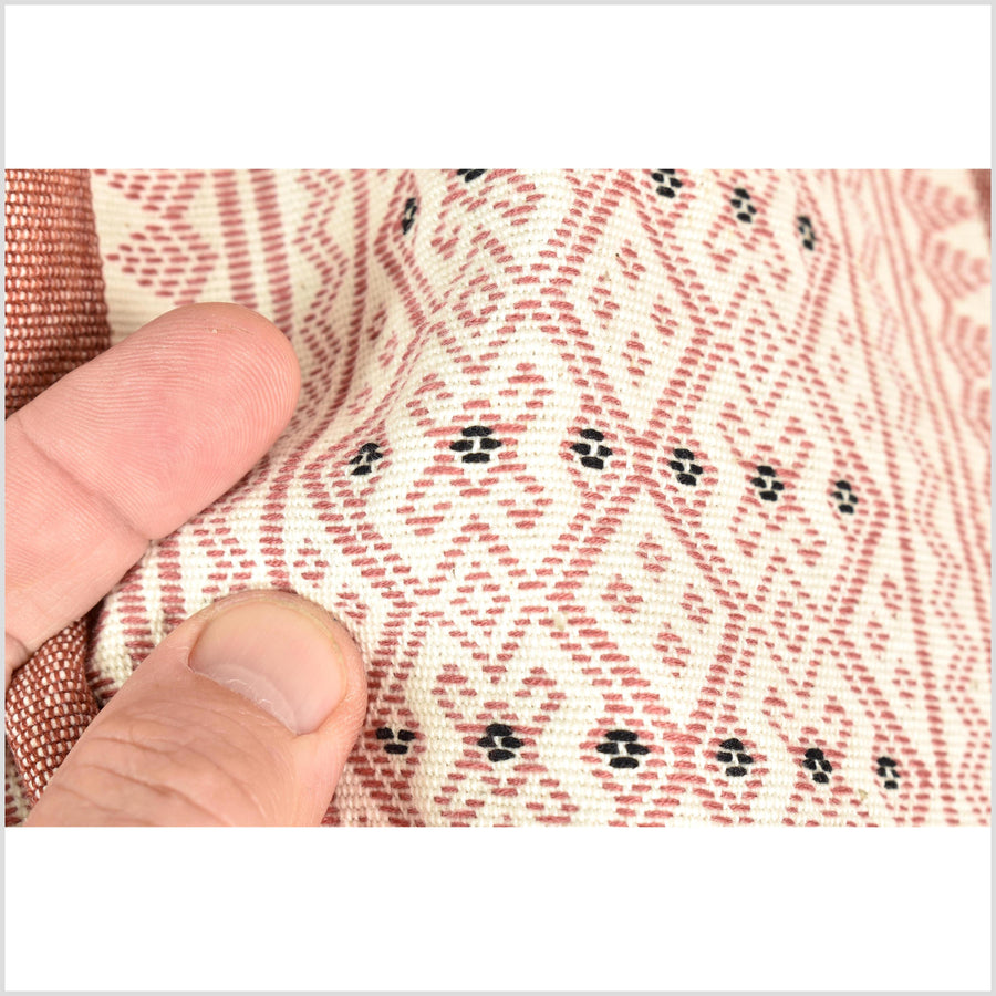 Tribal home decor ethnic Naga blanket unique, rose, off-white, handwoven cotton throw boho Thailand Burma India tapestry EW154