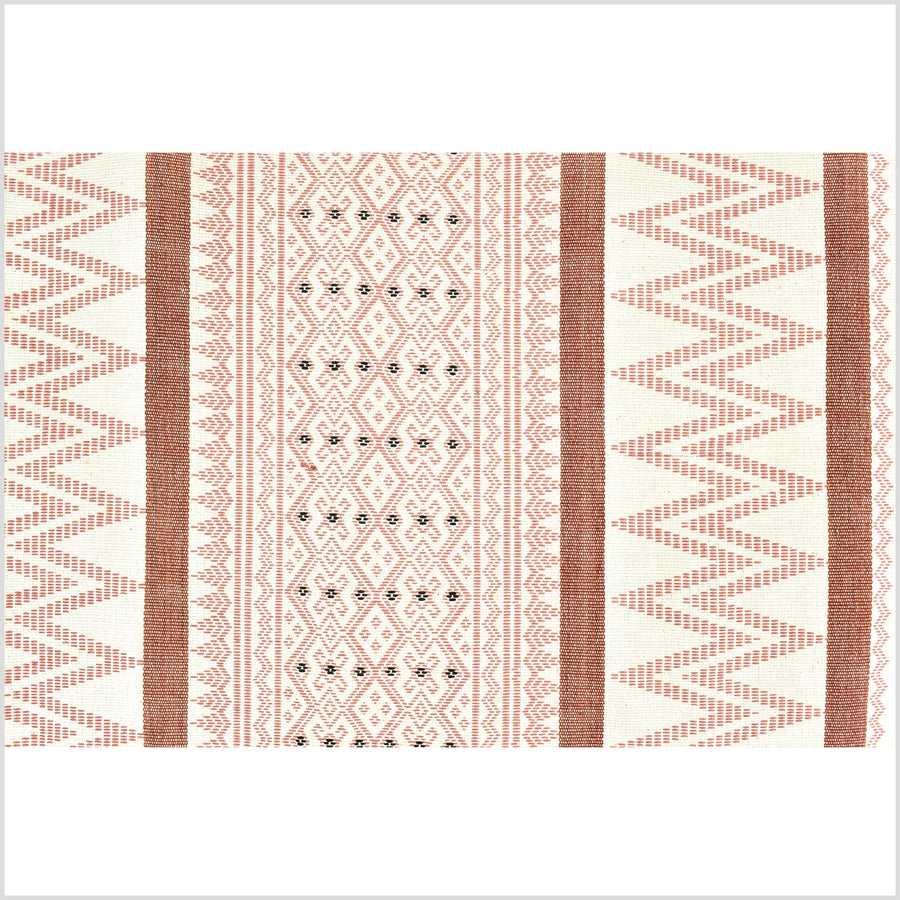 Tribal home decor ethnic Naga blanket unique, rose, off-white, handwoven cotton throw boho Thailand Burma India tapestry EW154
