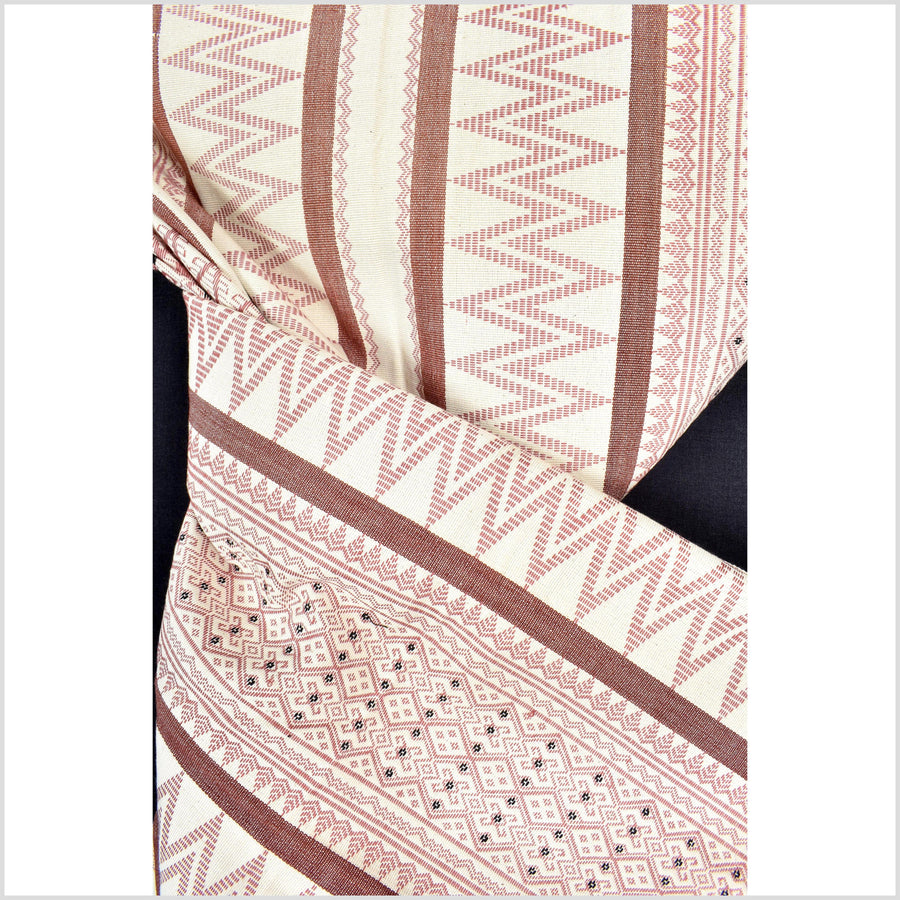 Tribal home decor ethnic Naga blanket unique, rose, off-white, handwoven cotton throw boho Thailand Burma India tapestry EW154
