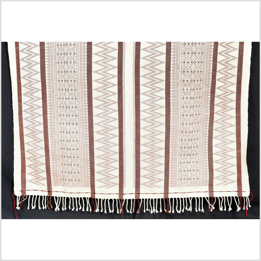 Tribal home decor ethnic Naga blanket unique, rose, off-white, handwoven cotton throw boho Thailand Burma India tapestry EW154