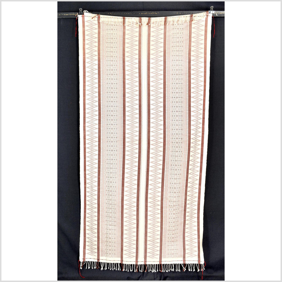 Tribal home decor ethnic Naga blanket unique, rose, off-white, handwoven cotton throw boho Thailand Burma India tapestry EW154