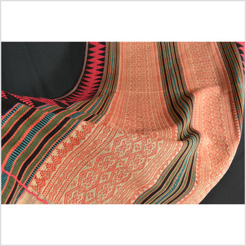 Vintage tribal home decor ethnic Naga blanket, multi-color, beige, red, handwoven cotton throw boho Thailand Burma India tapestry EW177