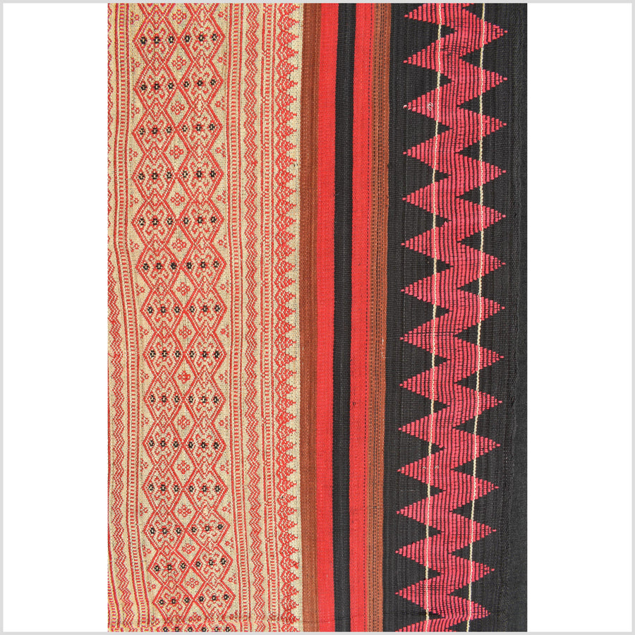Tribal home decor ethnic Naga blanket unique, beige, red, handwoven cotton throw boho Thailand Burma India tapestry EW178