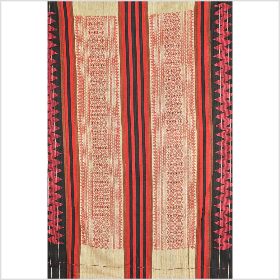 Tribal home decor ethnic Naga blanket unique, beige, red, handwoven cotton throw boho Thailand Burma India tapestry EW178