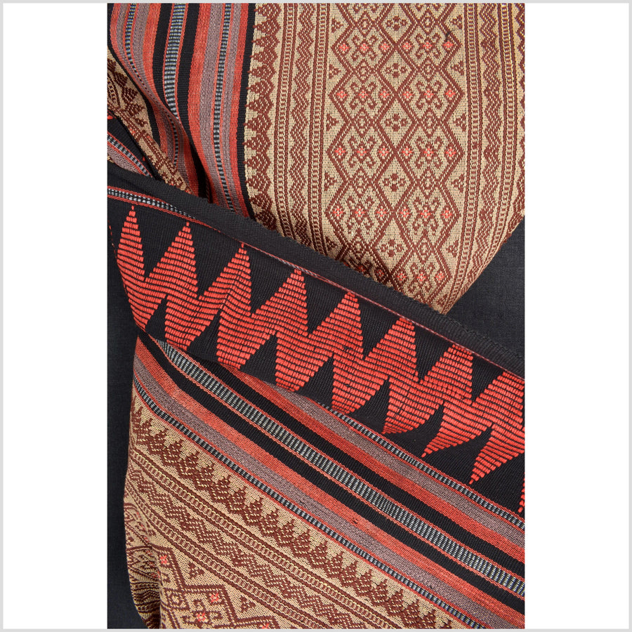 Vintage tribal home decor ethnic Naga blanket, multi-color, beige, red, handwoven cotton throw boho Thailand Burma India tapestry EW179