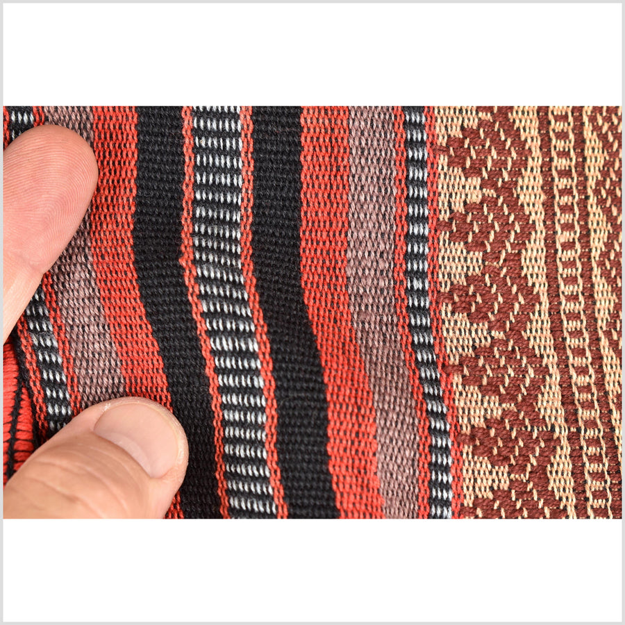 Vintage tribal home decor ethnic Naga blanket, multi-color, beige, red, handwoven cotton throw boho Thailand Burma India tapestry EW179